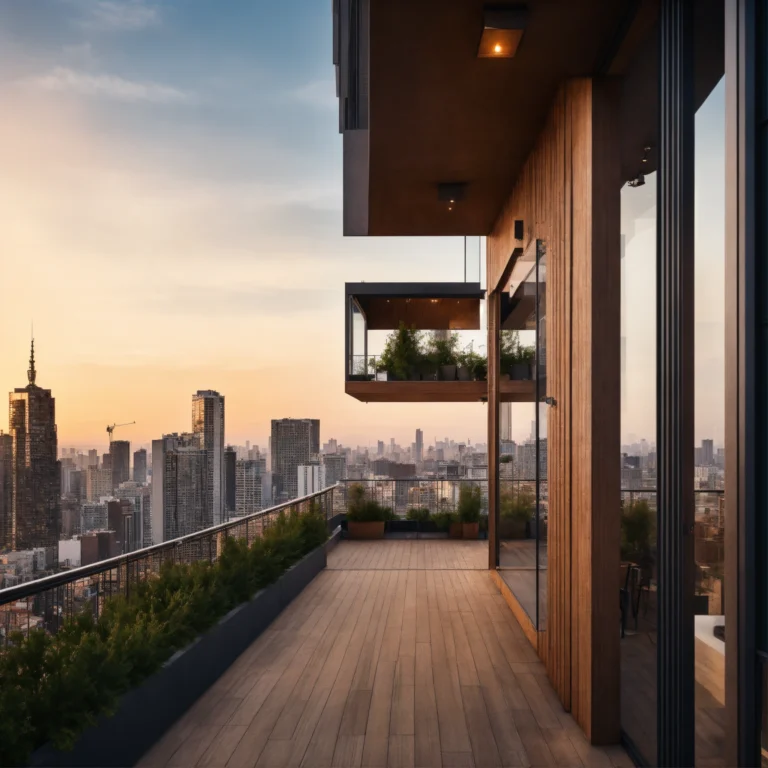 A photo of a modern apartment with a balcony. The (1)