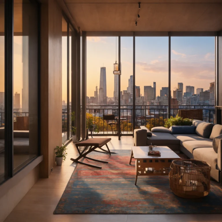 A photo of a modern apartment with a balcony. The (2)