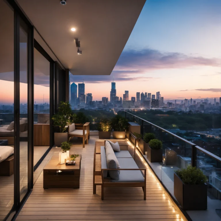 A photo of a modern apartment with a balcony. The (3)