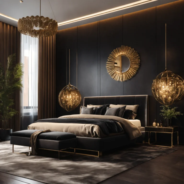a high-end luxury bedroom with black décor (1)
